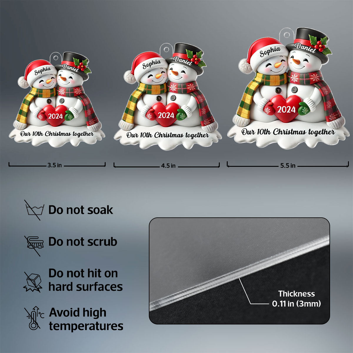 3D Effect Snowmen Couple Together Christmas Personalized Acrylic Ornament, Christmas Gift For Him, For Her