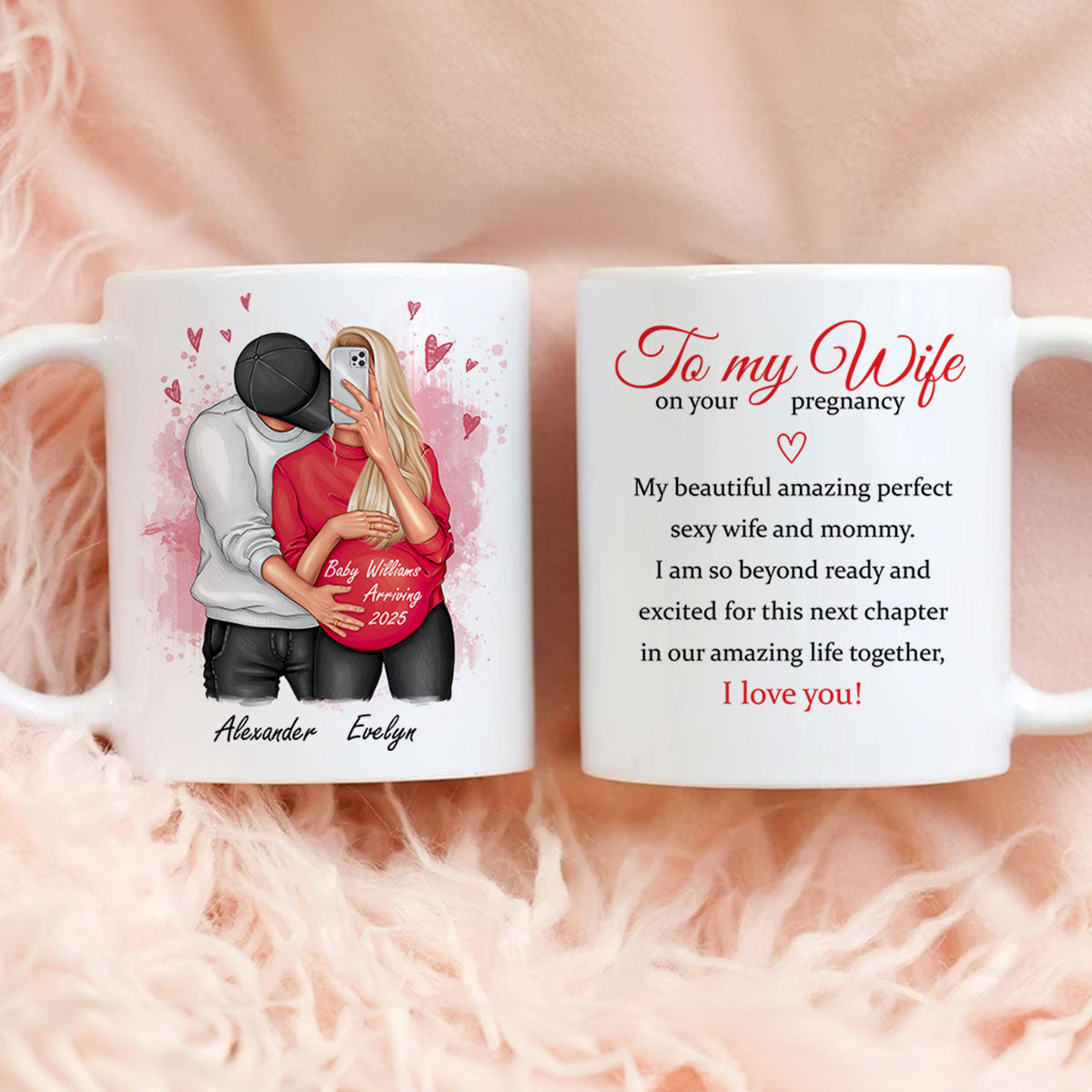 Personalized  Pregnant Wife Mug, Hugging Couple, Expecting From Husband Gift, Mom To Be Vday Gift, Romantic Pregnancy Gift
