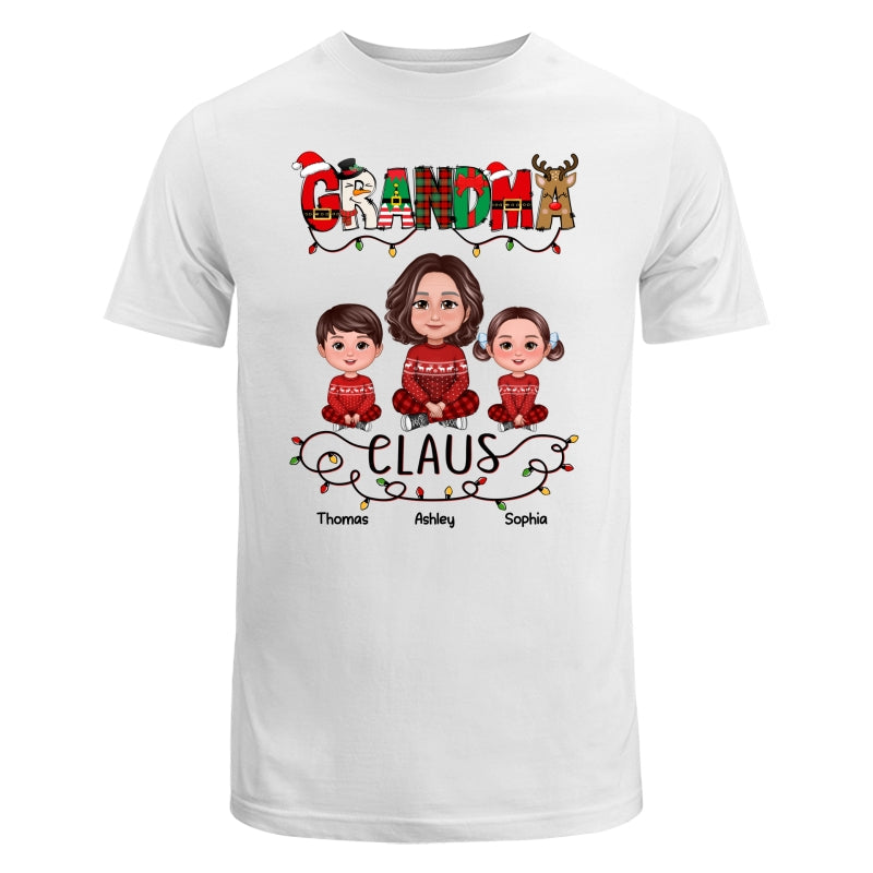 Grandma Claus Christmas Light Pattern Grandma Grankids Personalized Shirt