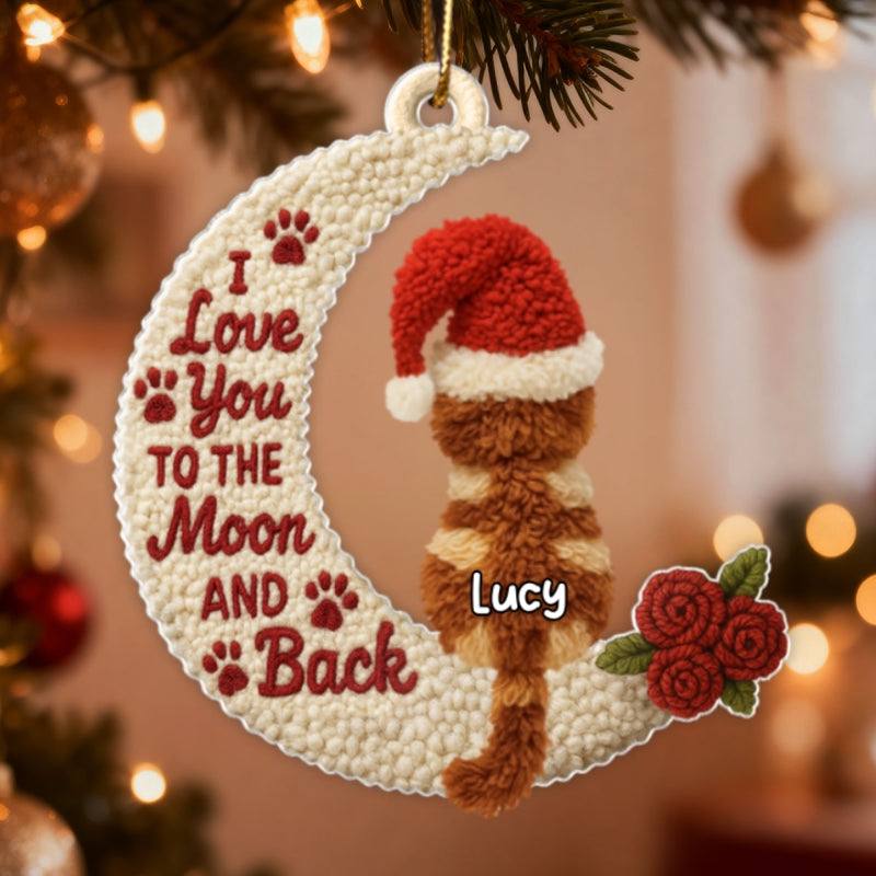 Love My Cats to the Moon and Back Latch Hook Yarn Faux - Personalized Acrylic Ornament - Christmas Gift for Cat Lovers