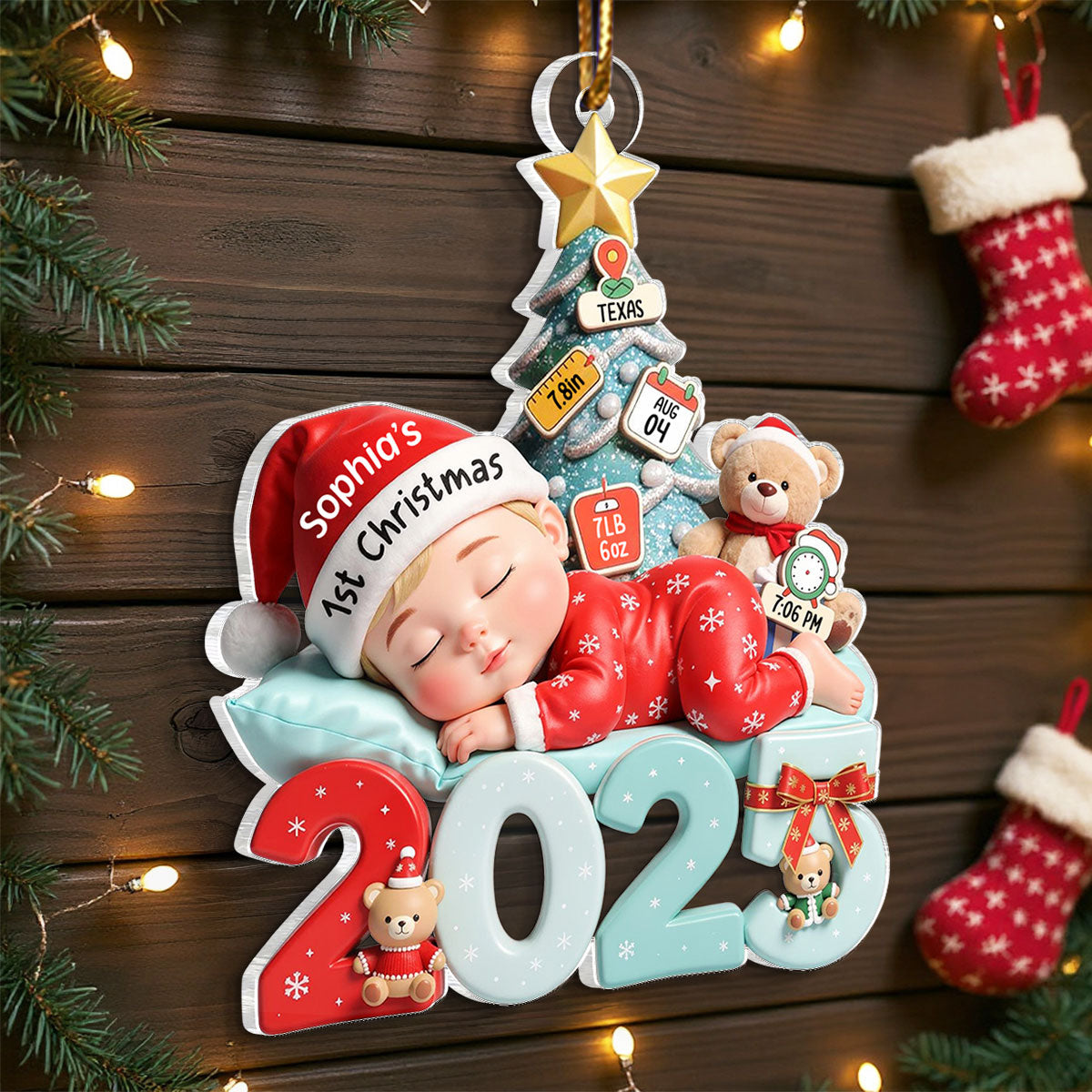 Cute Baby Sleeping 2025 - Personalized Acrylic Ornament - Custom New Born Boy Girl Ornament