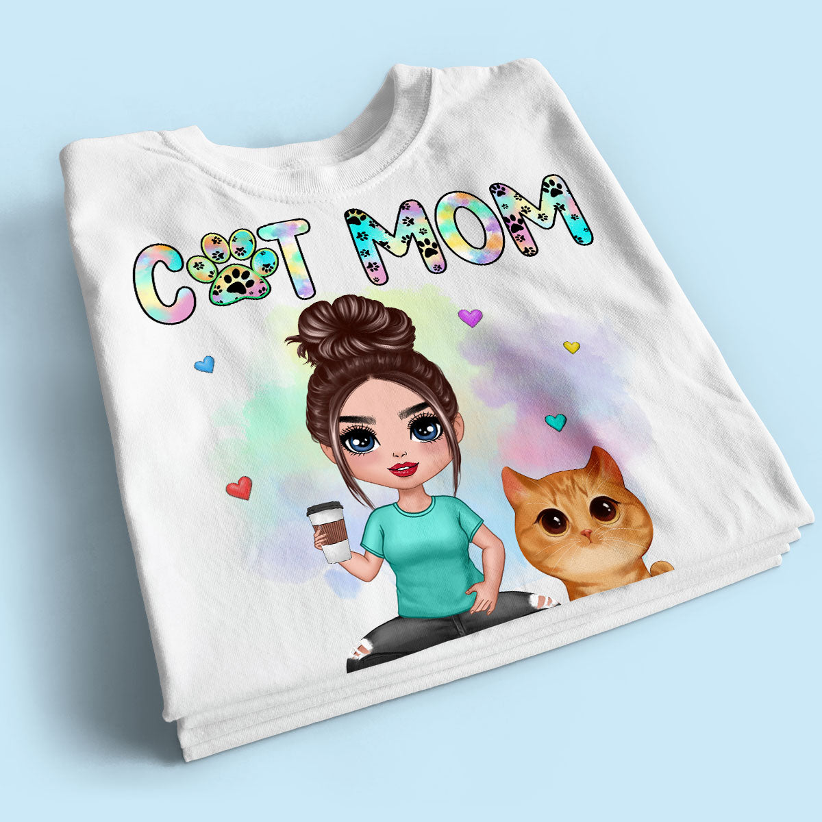 Pastel Paw Patterns Cat Mom Watercolor Cute Cats Personalized Shirt