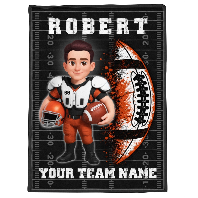 Strong American Football Player Custom Name And Team Name - Personalized Fleece Blanket - Christmas Gift For American Football Players, Grandson, Son