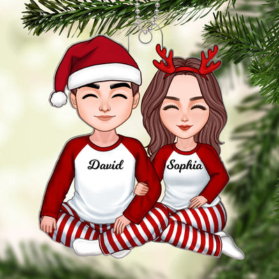 Christmas Cute Couple Sitting Hugging Christmas Gift Personalized Acrylic Ornament