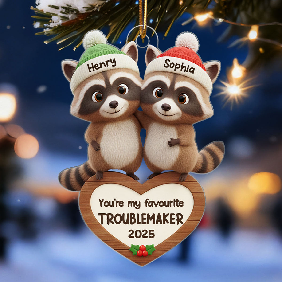 Raccoon Couple Favorite Troublemaker - Personalized Acrylic Ornament - Christmas Gift for Couple, Gift for him, Gift for her