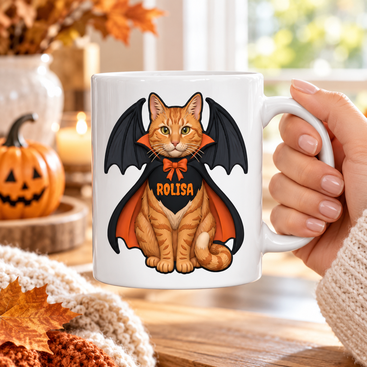 Custom Dog Cat Vampire - Personalized Mug - Spooky Rustic Halloween Porch Decoration