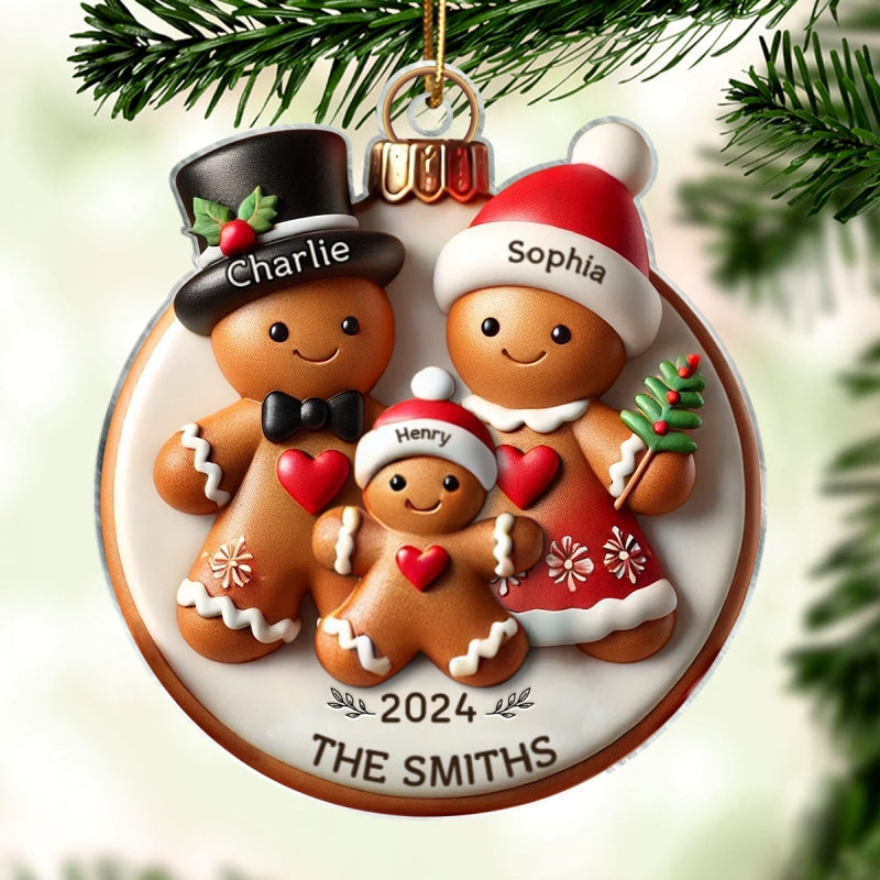 Gingerbread Family On Bread 3D Effect Merry Christmas Personalized Acrylic Ornament