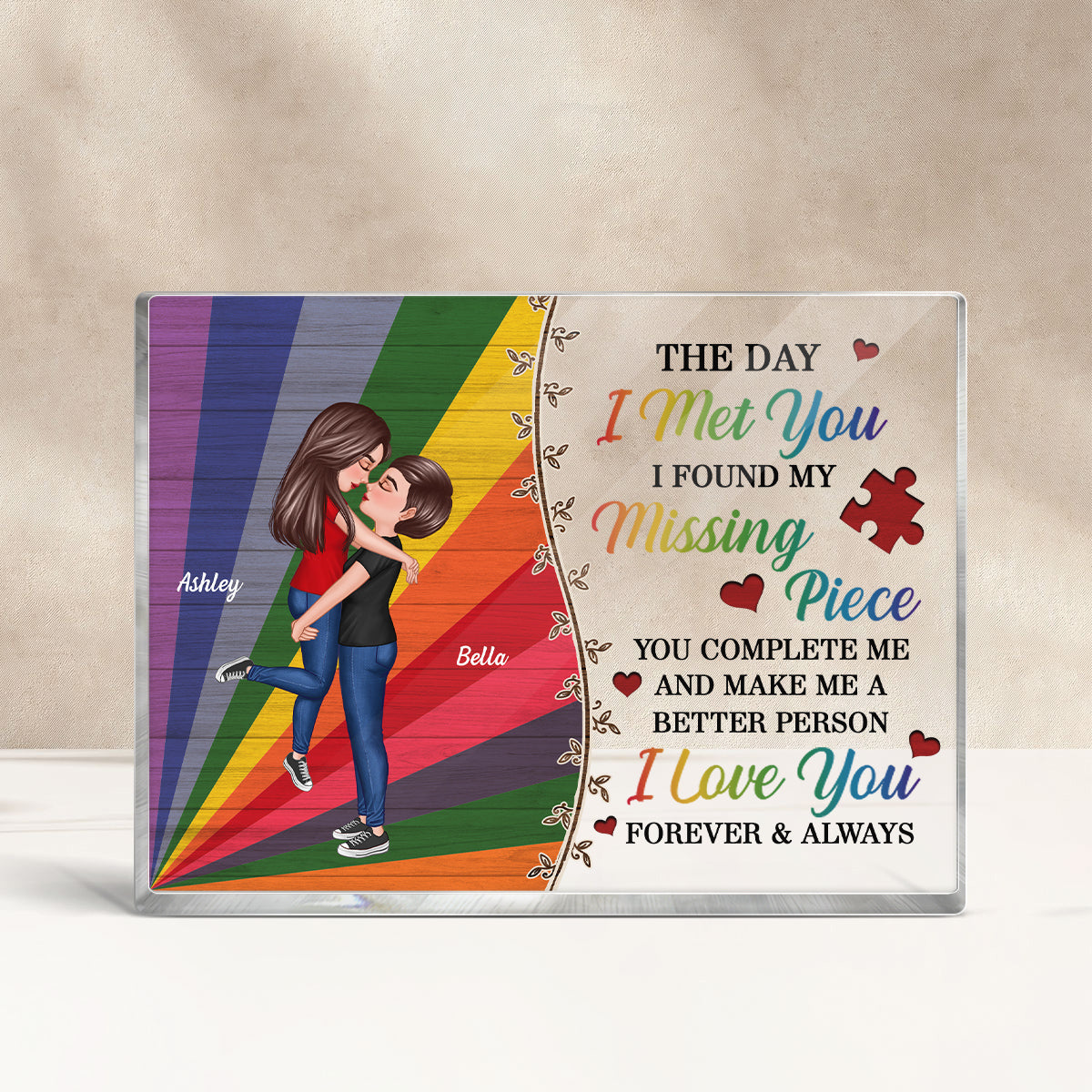 Colorful Pallets The Day I Met You LGBTQ Couple Personalized Acrylic Block, Pride Month Gift