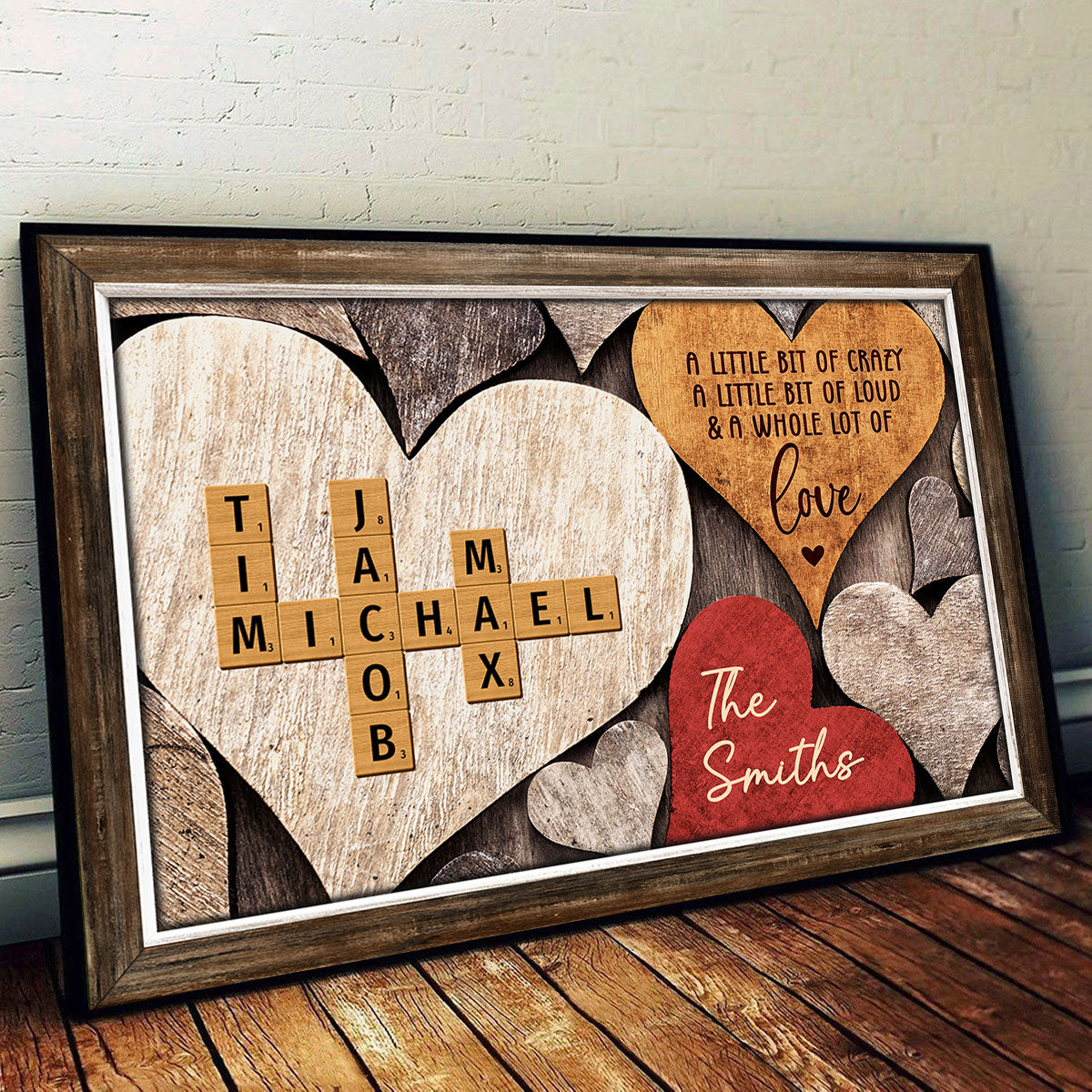 Family Names Crosswords Wooden Heart Shape Personalized Poster