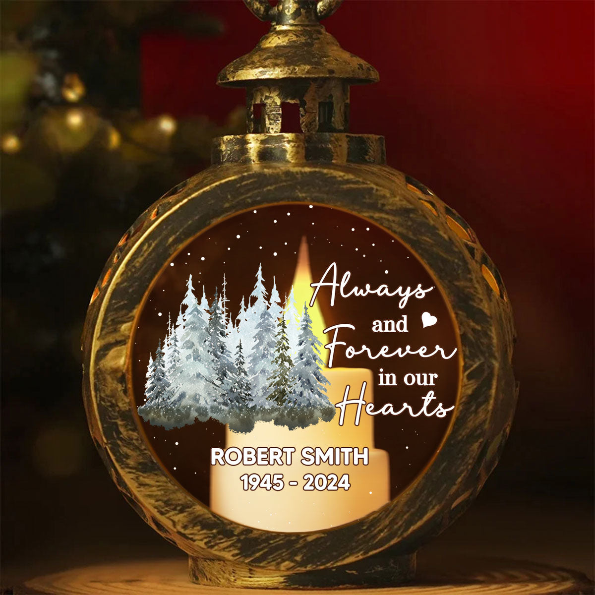 Always And Forever In Our Hearts Memorial Keepsake Personalized Lantern Ornament