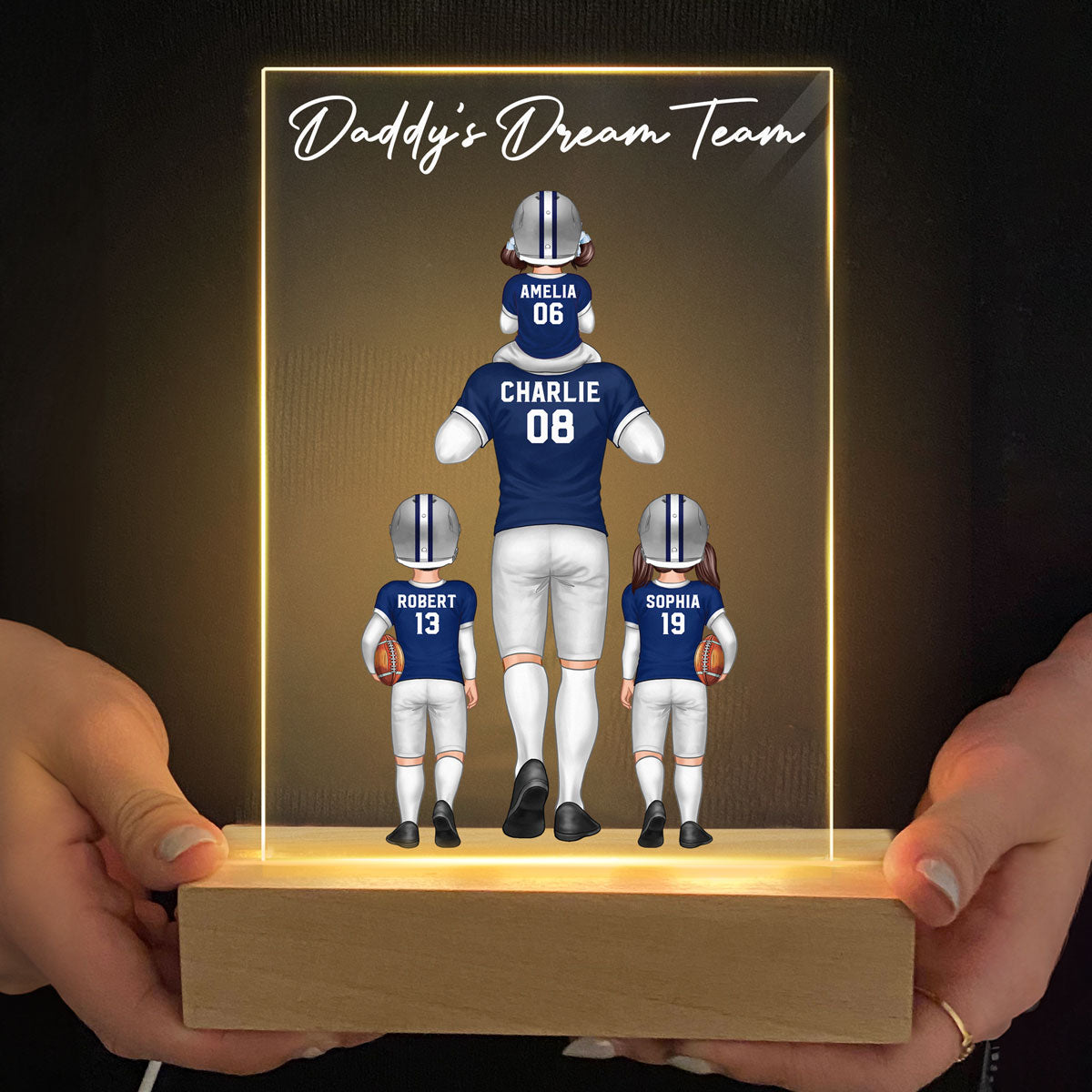 American Football Fan Dad Dream Team Personalized Rectangle Acrylic Warm LED Night Light