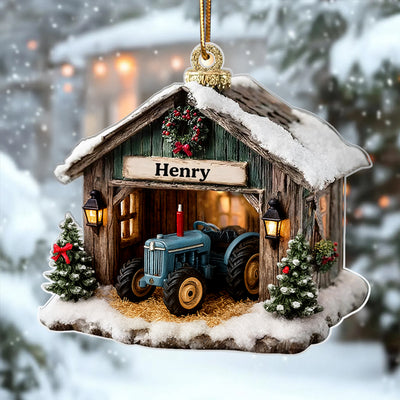 Custom Farmhouse Tractor Barn Christmas - Personalized Acrylic Ornament - Holiday Keepsake 2025