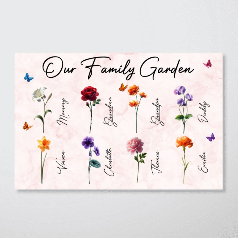 3D Effect Birth Month Flowers Our Family Garden Personalized Poster, Gift For Mom, Grandma