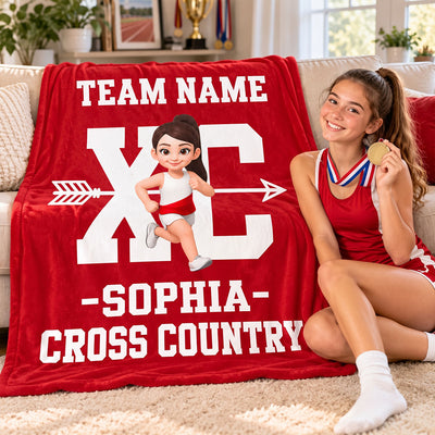 Cross Country XC Runner Custom Name & Team Name - Personalized Fleece Blanket - Christmas Gift For Cross Country Runners, Boys, Girls, Son, Daughter, Grandkids