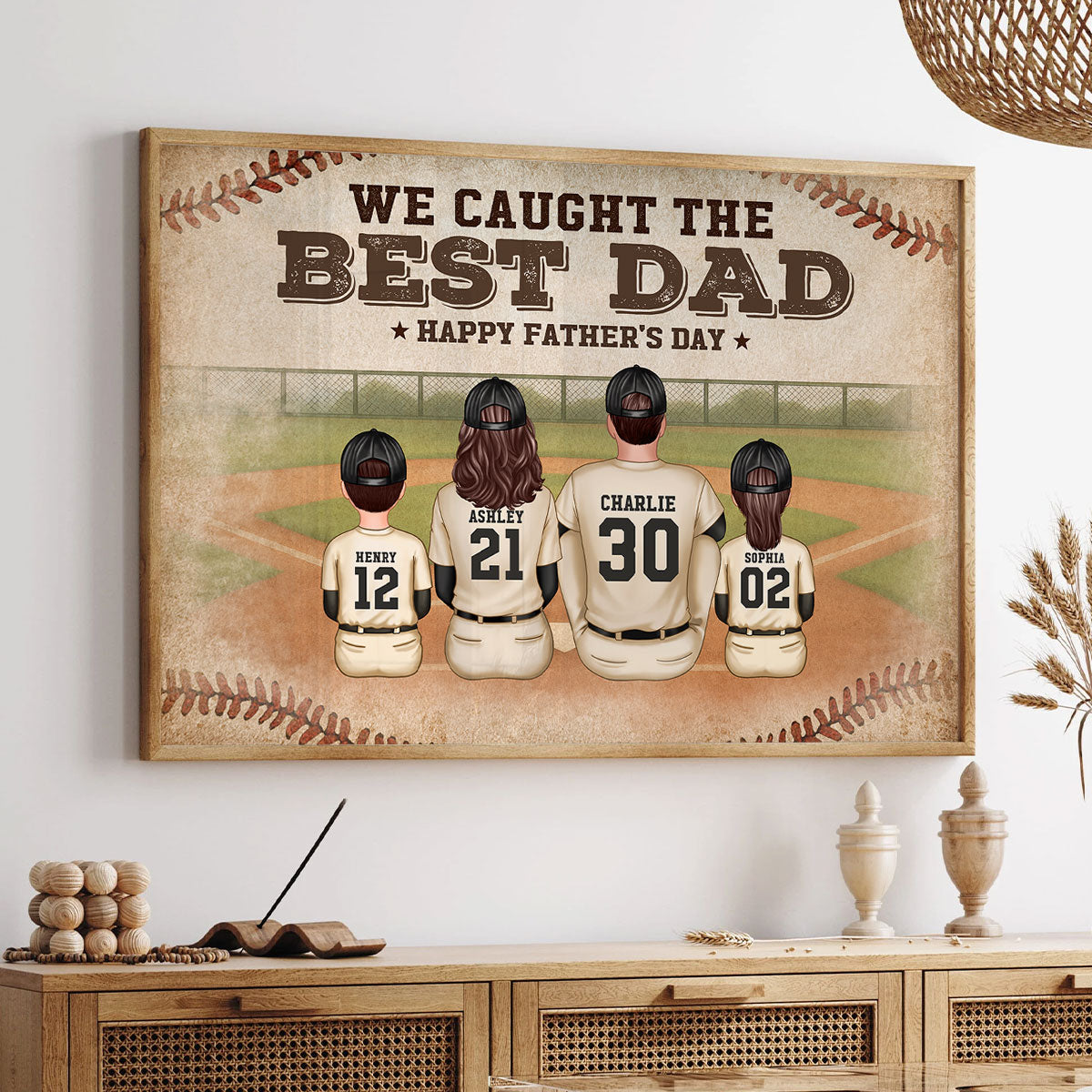 Retro Vintage Baseball Family We Caught The Best Dad Personalized Poster, Unique 2025 Father's Day Gift For Dad