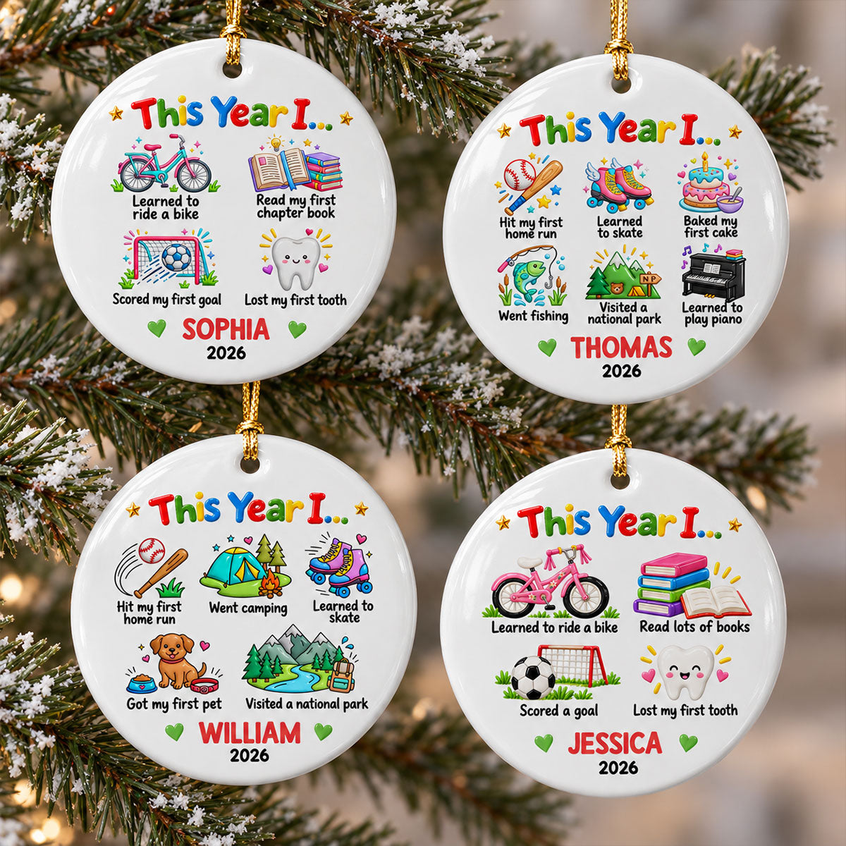 Things Kid Achieved This Year I... 2D Flat - Personalized Ceramic Ornament - Kid Milestones Keepsake, Custom Childhood Memories Keepsake