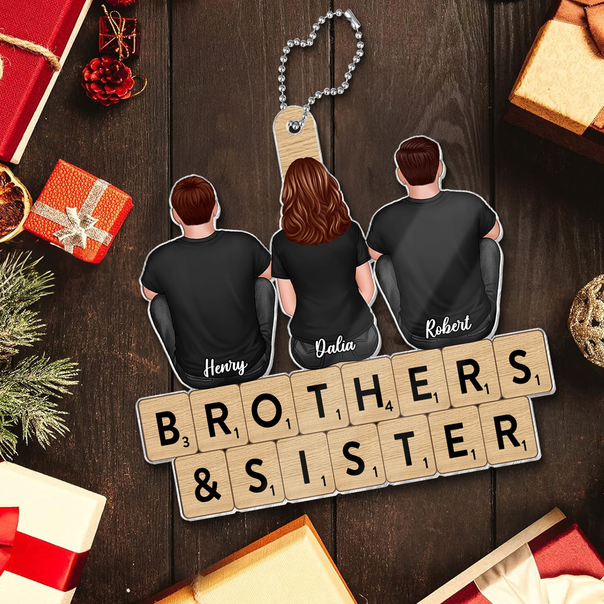 Brothers Sisters Siblings Sitting Back View Personalized Acrylic Ornament