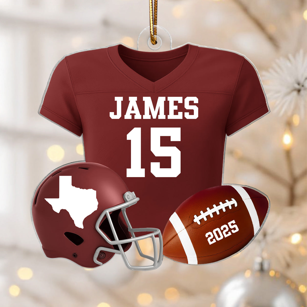 3D Effect Proud American Football Uniform With State Map - Personalized Acrylic Ornament - Gift For Football Lovers