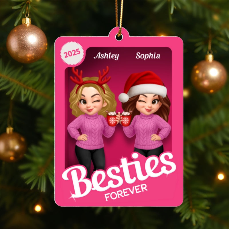 Christmas Besties Forever Pink 3D Effect Action Figure Personalized Acrylic Ornament