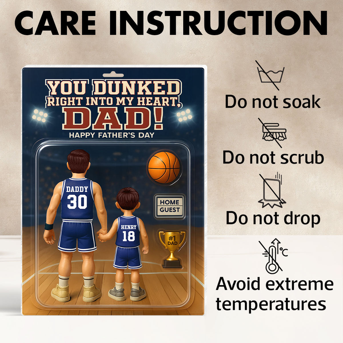 You Dunked Right into my Heart Dad, Basketball Custom Figure - Personalized Acrylic Block Plaque - Gift For Dad, Gift For Husband, Gift For Grandpa