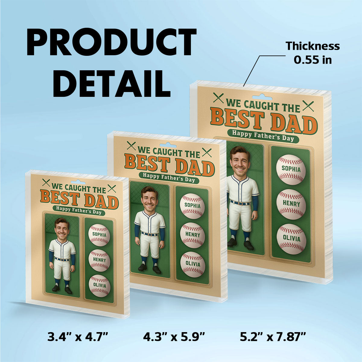 3D Effect We Caught The Best Dad Custom Figure Baseball Personalized Rectangle Flat Acrylic Block Plaque