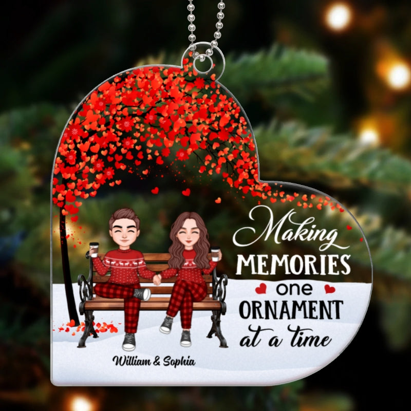 Cute Couple Sitting Under Tree Personalized Heart Shaped Acrylic Ornament