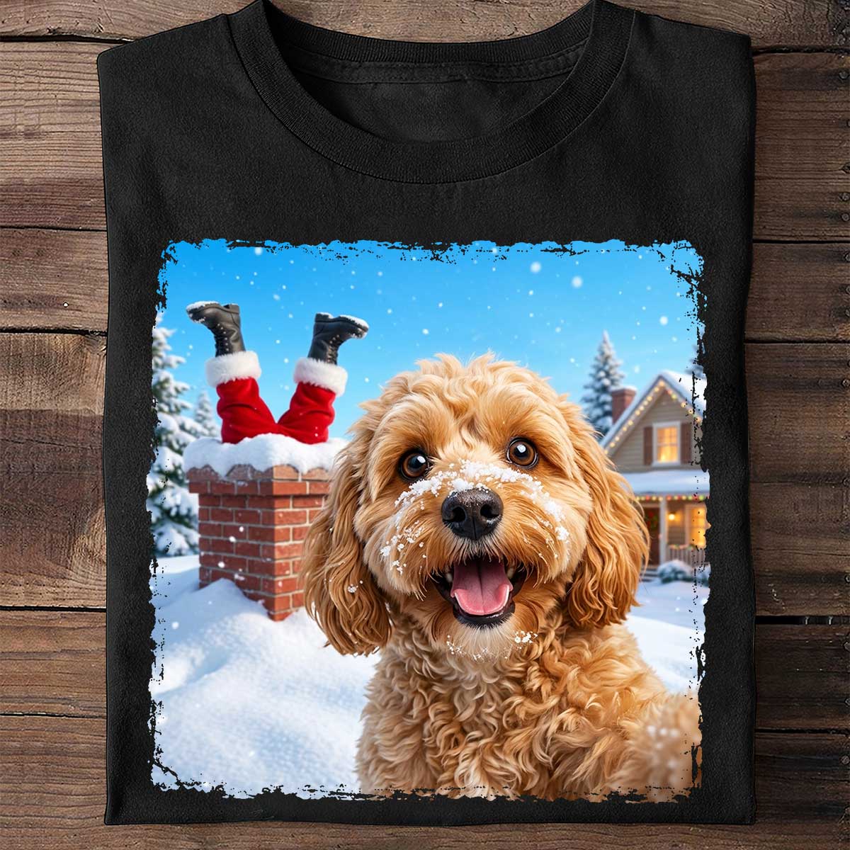 Pet Caught Santa Stuck In Chimney Upload Pet Photo - Personalized Shirt - Funny Gift For Dog Lovers