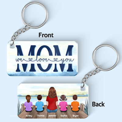 Mom And Kids Sitting Lake View Personalized Acrylic Keychain