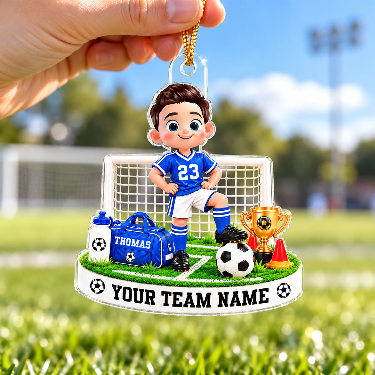 Soccer Kid Boy Girl Custom Name And Team Name - Personalized Acrylic Ornament - Christmas Gift For Soccer Players, Grandson, Son, Granddaughter, Daughter