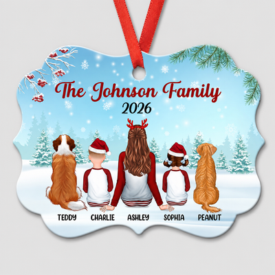 Christmas Family Single Parent In Snow Back View Personalized Christmas Ornament