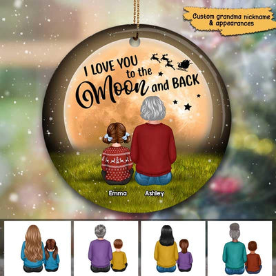 Grandma Sitting With Grandkids In Moonlight Personalized Circle Ornament