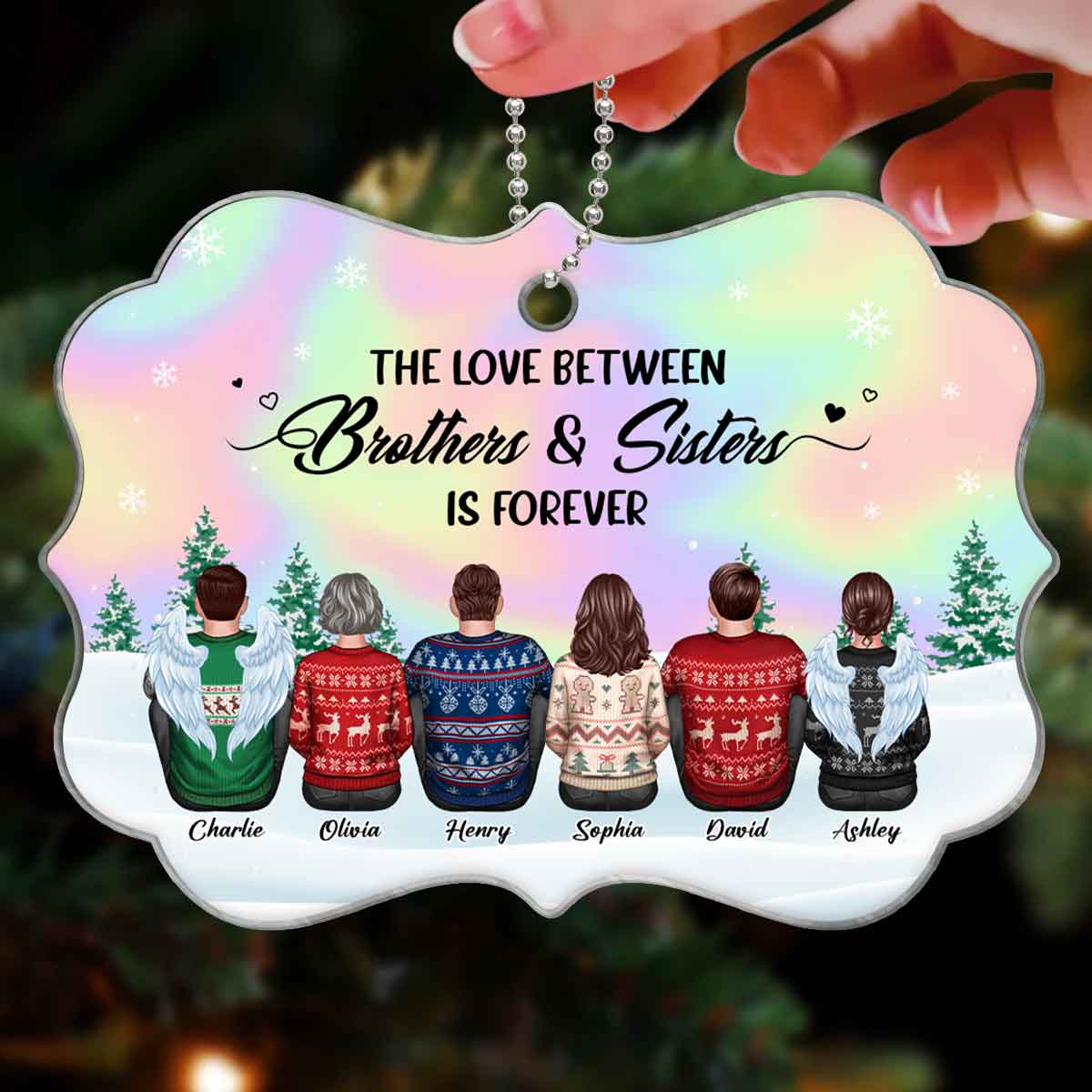 Beautiful Sky BROTHERS & SISTERS Sitting Personalized Acrylic Ornament