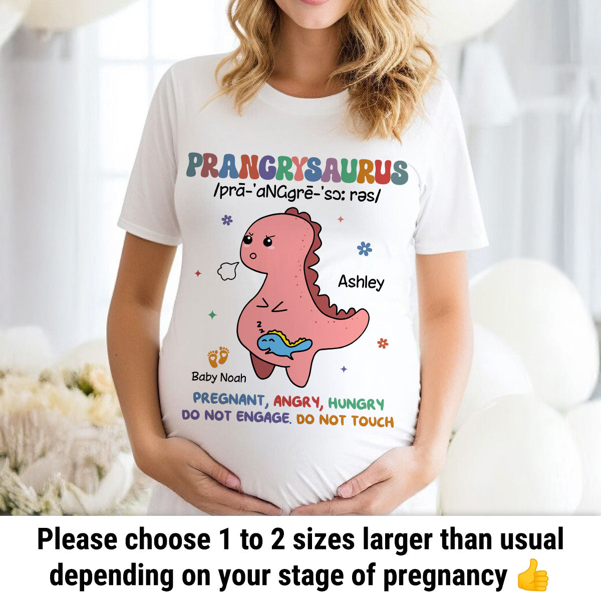Prangrysaurus Retro Style Personalized Shirt, Custom Pregnancy Reveal Shirt, Gift For Expecting Moms