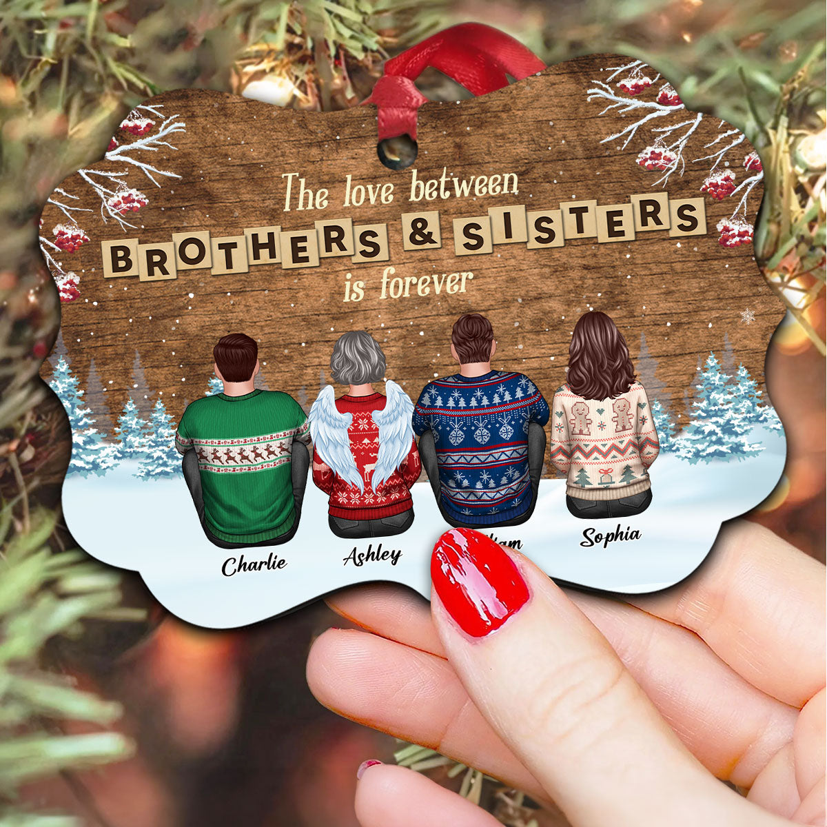 Christmas Love Between Brothers & Sisters Personalized Aluminum Ornament