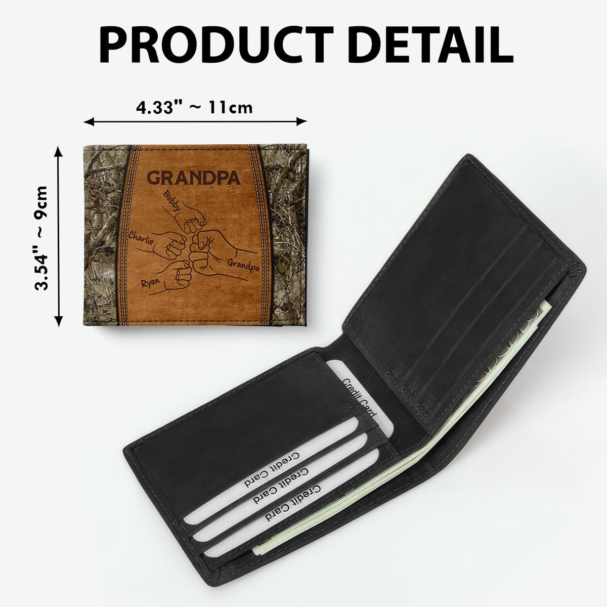 Grandpa Dad Fist Bump Camouflage Personalized Men’s Wallet