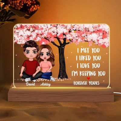 Couple Sitting Under Tree The Day I Met You Together Since Personalized Horizontal Rectangle Acrylic Plaque With LED Night Light