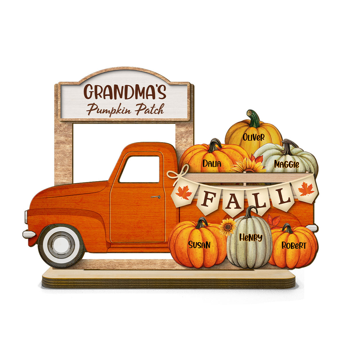 Grandma Fall Season Truck Pumpkins Personalized Standing Wooden Plaque