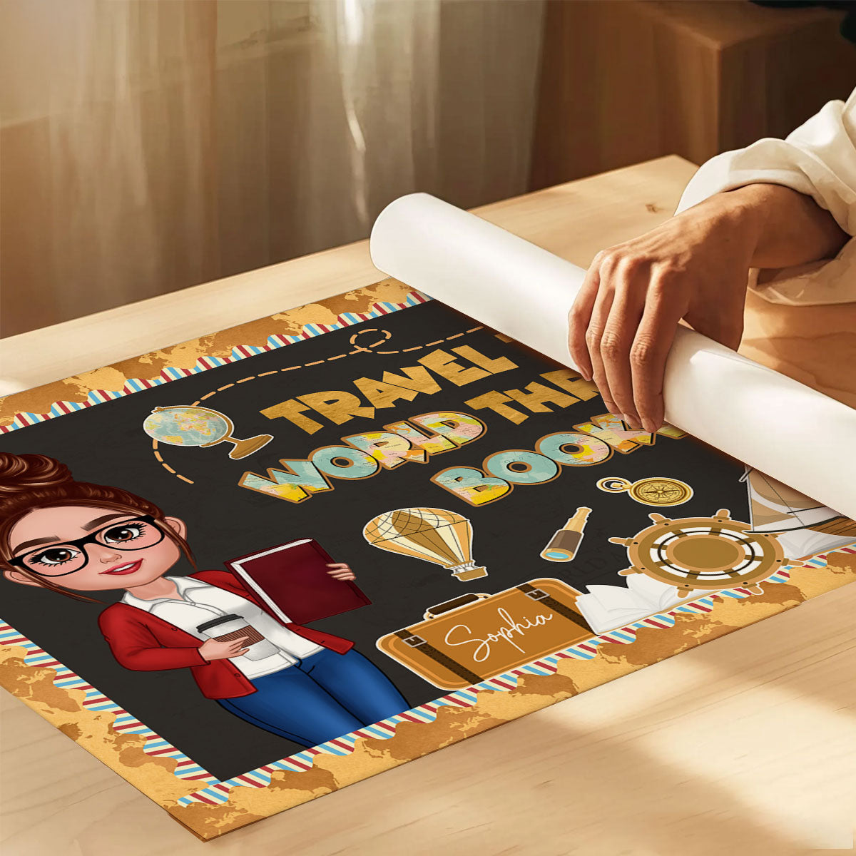 Travel The World Through Books Teacher Personalized Poster, Classroom Reading Corner, Library Decoration