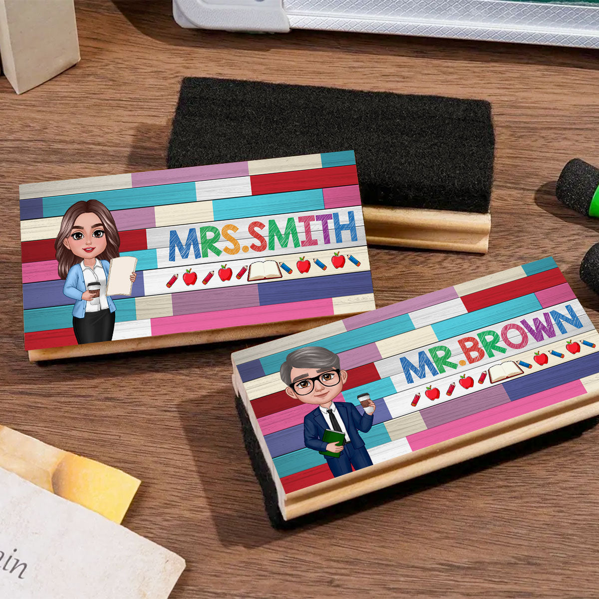 Teacher Colorful Wood Palletes Personalized Chalkboard/Whiteboard Eraser with Marker, Teacher Appreciation Gift, Back To School Gift