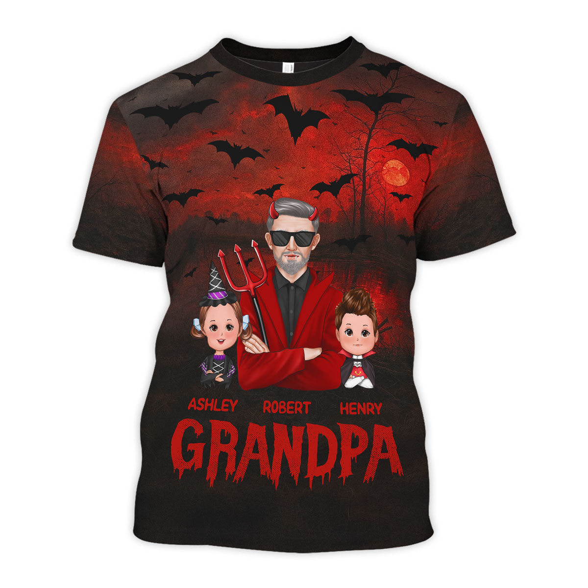 Halloween Dad Grandpa With Kids Dracula Personalized Shirt