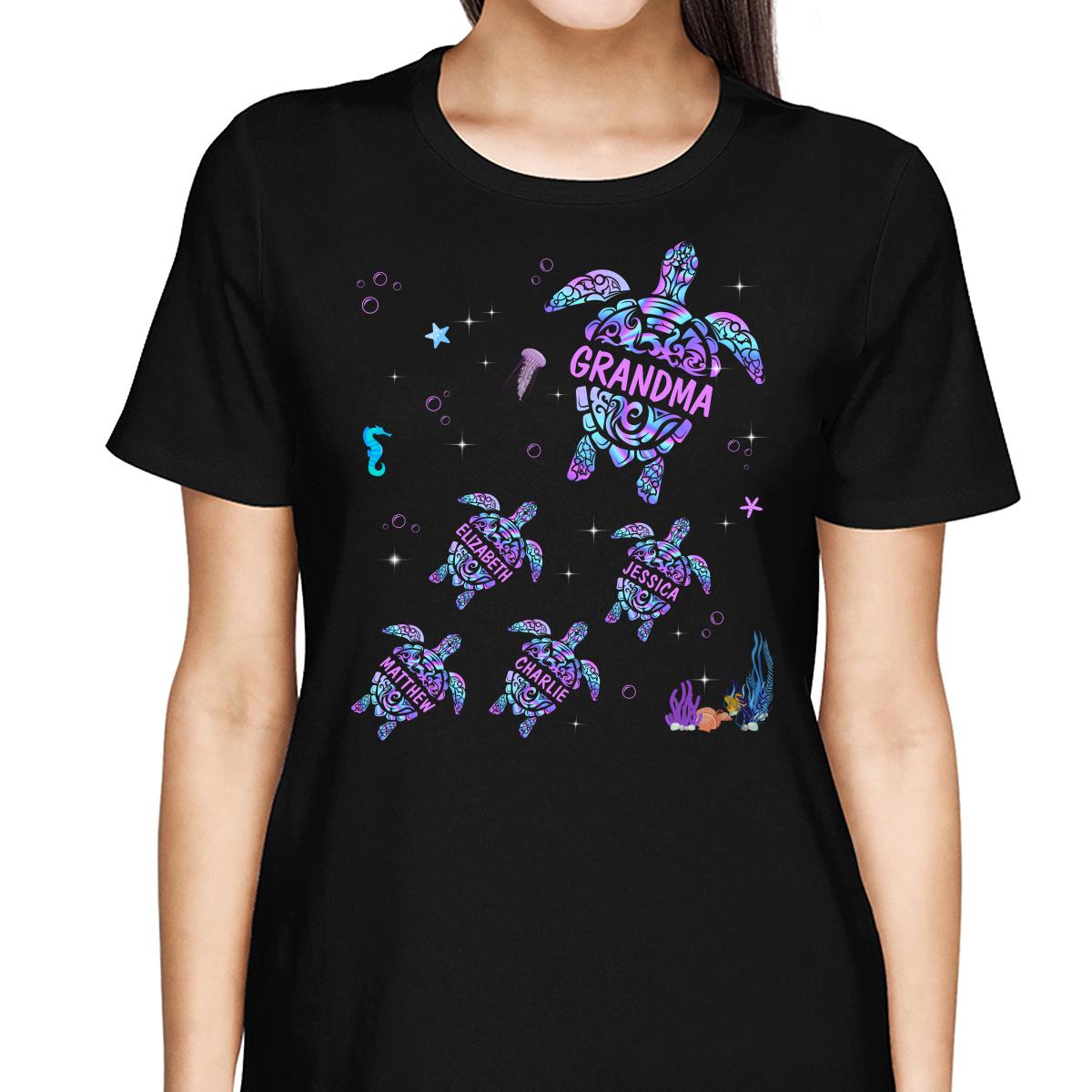 Grandma Mom Turtles Summer Hologram Personalized Shirt