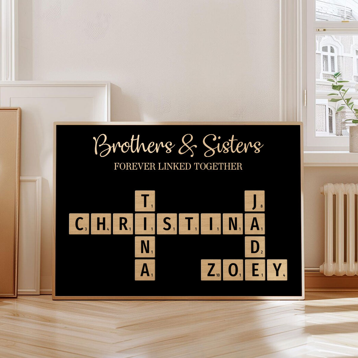 Brothers & Sisters Forever Linked Together Crossword Puzzle Art Personalized Poster, Gift For Brothers, Sisters, Siblings, Family