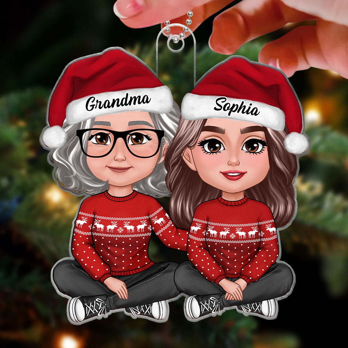 Grandma Grandpa & GrandKid Hugging Christmas Gift For Teenage Adult Granddaughter Grandson Grandchildren Personalized Acrylic Ornament