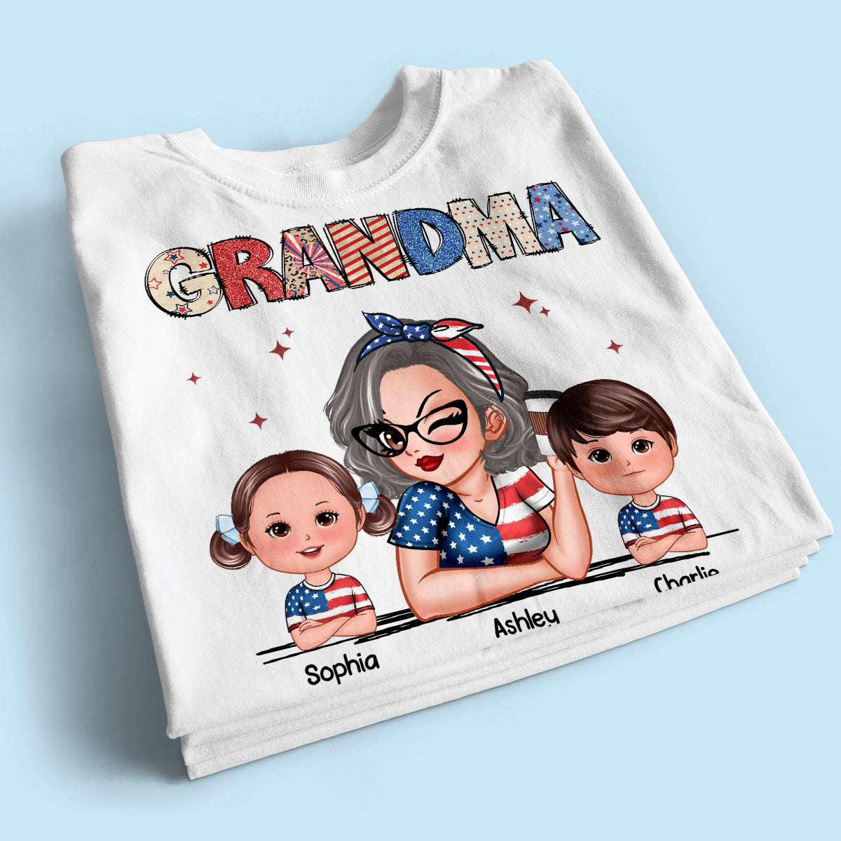Grandma 4th Of July Sparkly Pattern Personalized Shirt, Independence Day