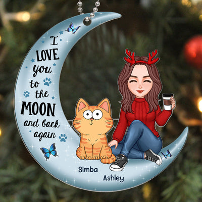 Cat Mom Love To The Moon And Back Personalized Acrylic Ornament