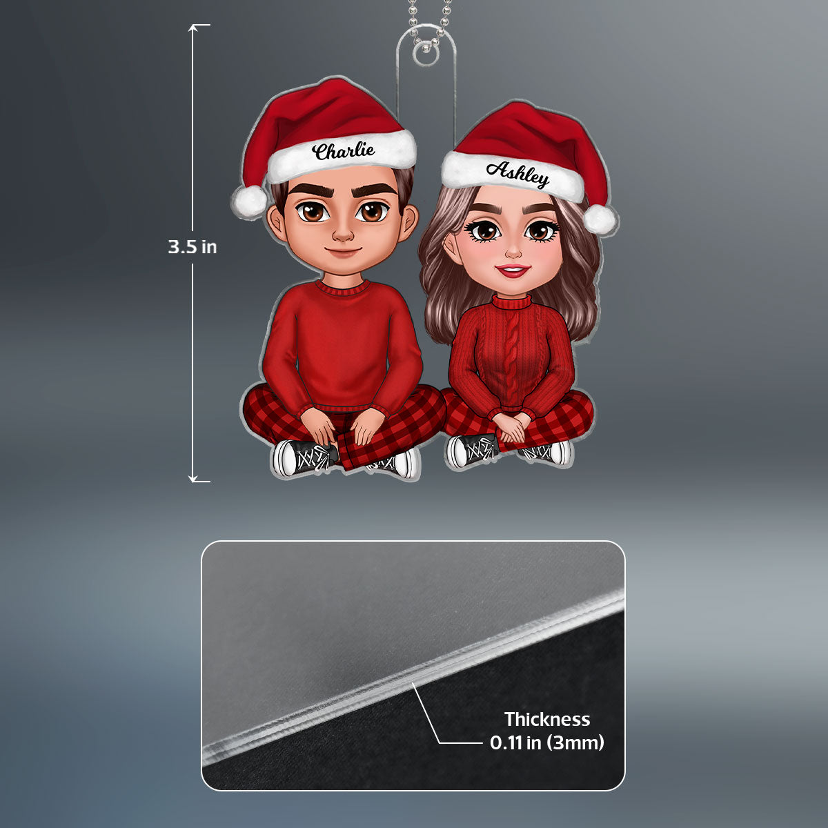 Doll Couple Sitting Crossed Leg Christmas Gift Personalized Acrylic Ornament