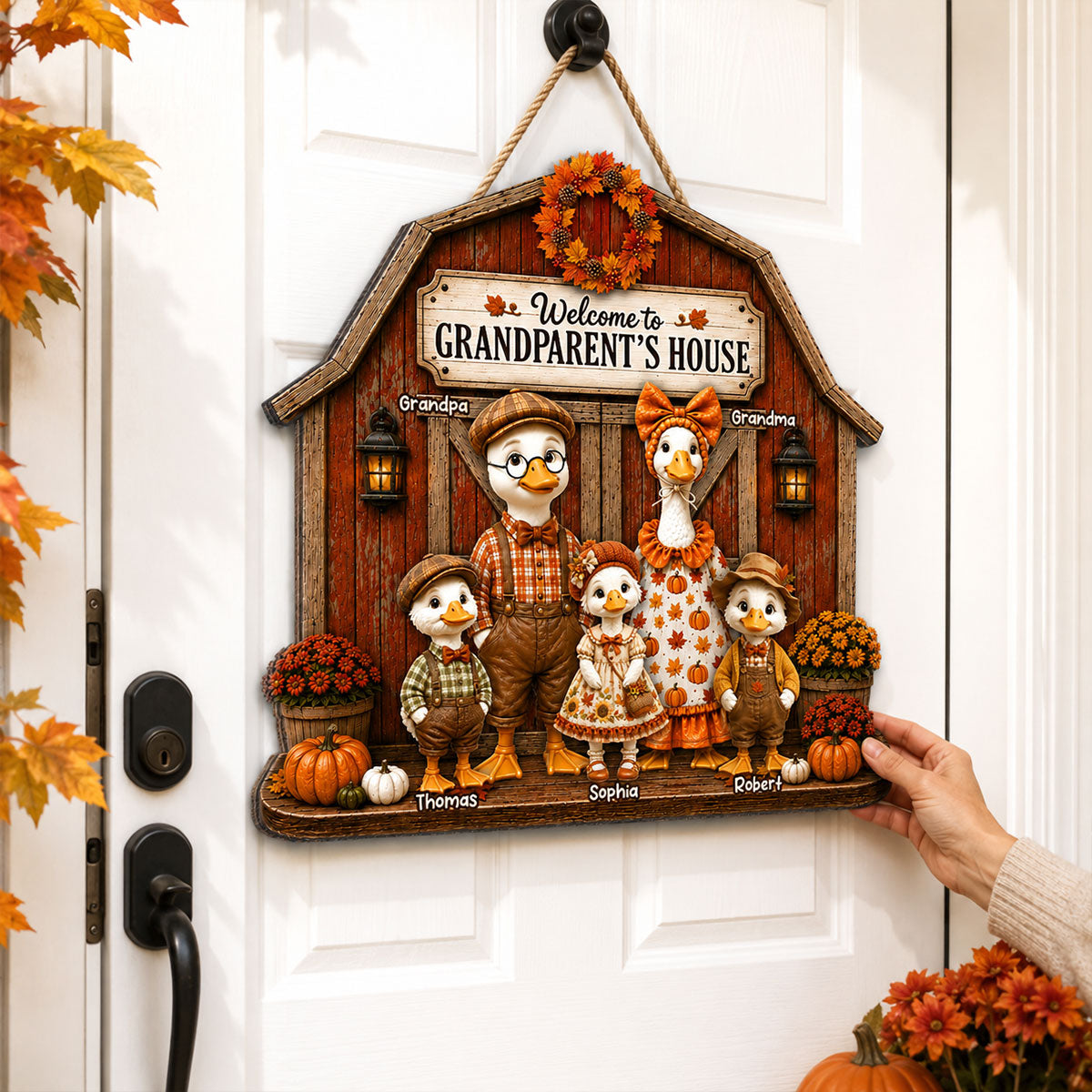 Grandma & Grandpa's Fall Goose Family - Personalized Wood Sign - Fall Season Decoration