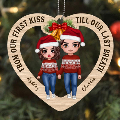 Doll Couple Standing Heart Personalized Wooden Ornament
