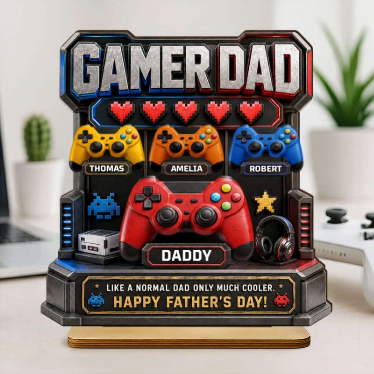 Gamer Dad Much Cooler - Personalized 2-Layered Wooden Plaque - Father's Day Gift for Dad, Husband