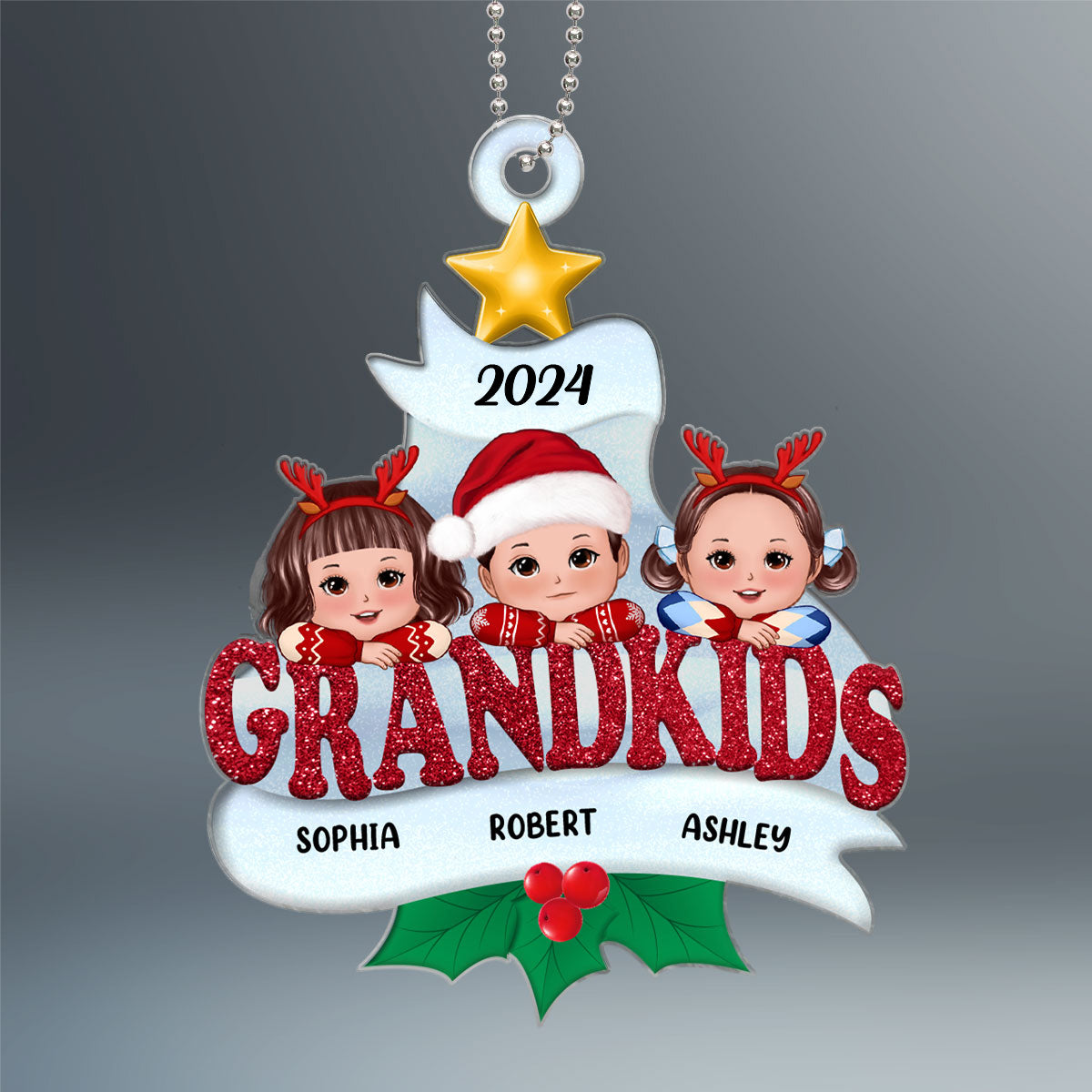 Grandkids Cute Kids On Word Gift For Grandma Grandpa Grandparents Personalized Custom Shaped Acrylic Ornament